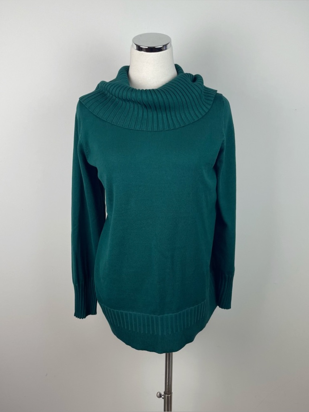 Cable & Gauge Solid Dark Green Ribbed Knit Turtleneck Long Sleeve Sweater Large